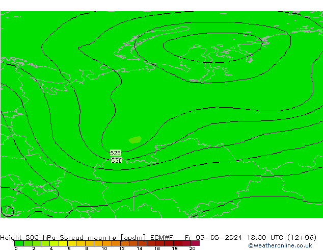 Height 500 hPa Spread ECMWF Fr 03.05.2024 18 UTC