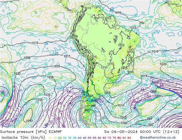 Isotachen (km/h) ECMWF za 04.05.2024 00 UTC