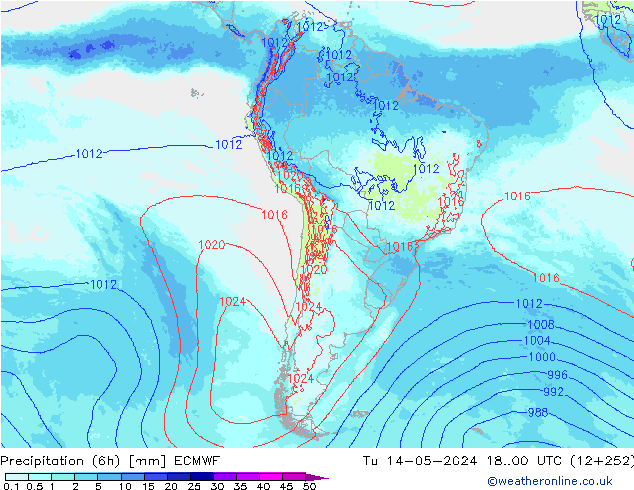 Precipitação (6h) ECMWF Ter 14.05.2024 00 UTC