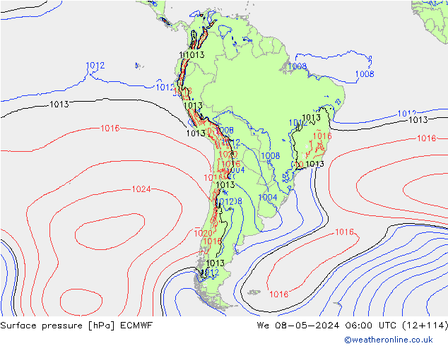 pressão do solo ECMWF Qua 08.05.2024 06 UTC