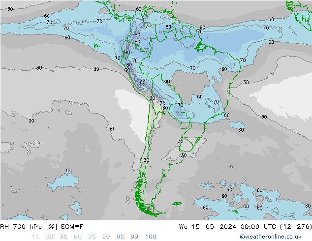 RH 700 hPa ECMWF Qua 15.05.2024 00 UTC