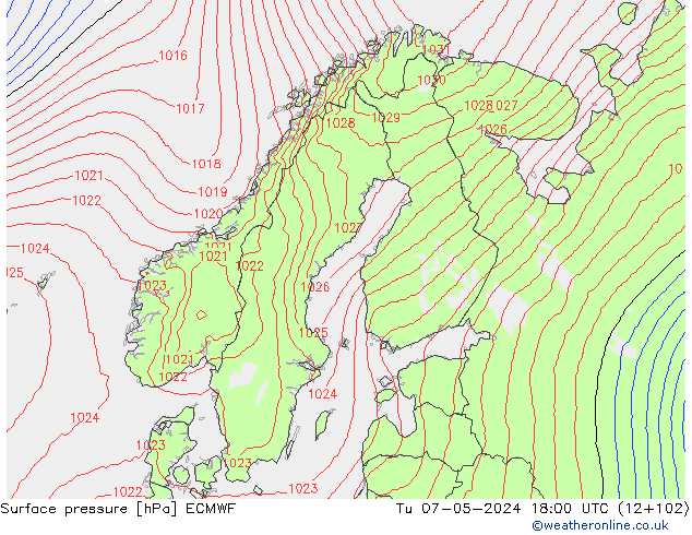 Presión superficial ECMWF mar 07.05.2024 18 UTC