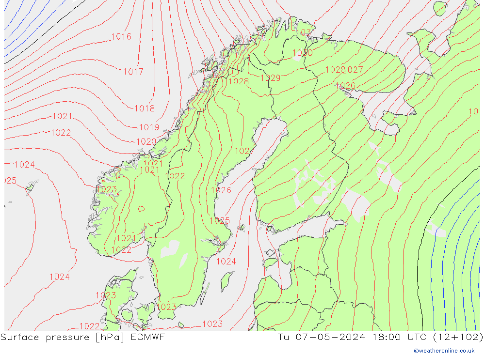 Surface pressure ECMWF Tu 07.05.2024 18 UTC