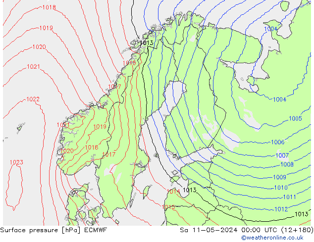 Presión superficial ECMWF sáb 11.05.2024 00 UTC