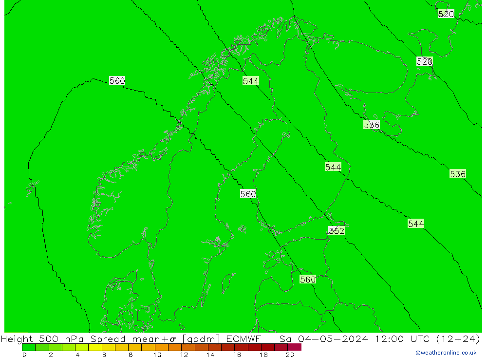 Height 500 hPa Spread ECMWF sab 04.05.2024 12 UTC