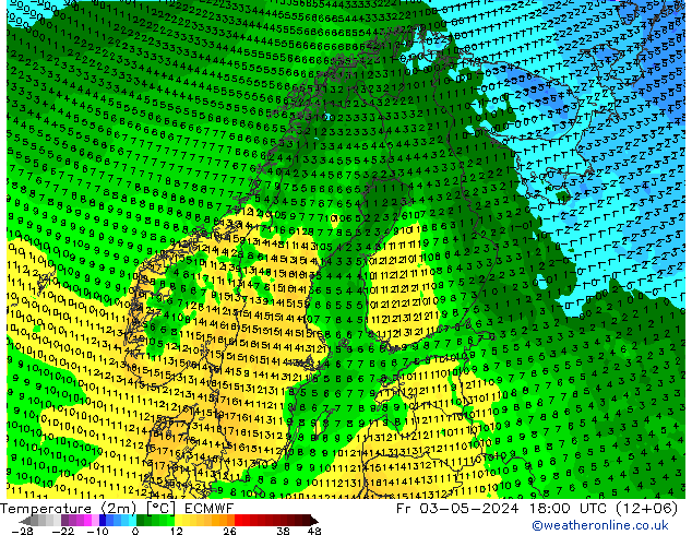 Temperaturkarte (2m) ECMWF Fr 03.05.2024 18 UTC