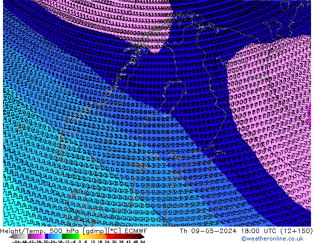 Height/Temp. 500 гПа ECMWF чт 09.05.2024 18 UTC