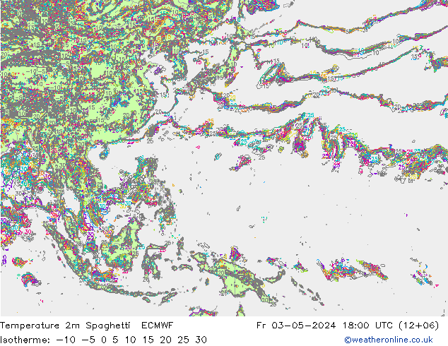 température 2m Spaghetti ECMWF ven 03.05.2024 18 UTC