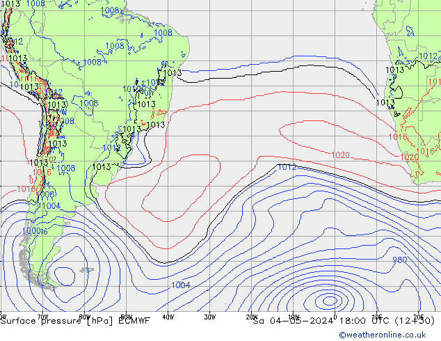 Presión superficial ECMWF sáb 04.05.2024 18 UTC