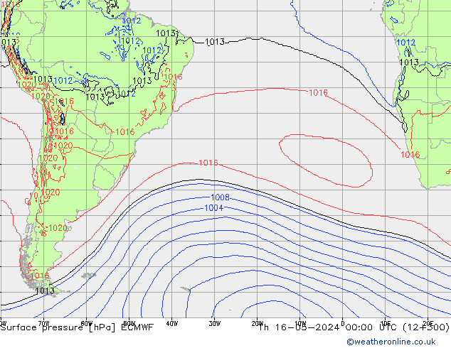 Pressione al suolo ECMWF gio 16.05.2024 00 UTC