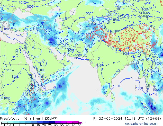 Precipitation (6h) ECMWF Fr 03.05.2024 18 UTC