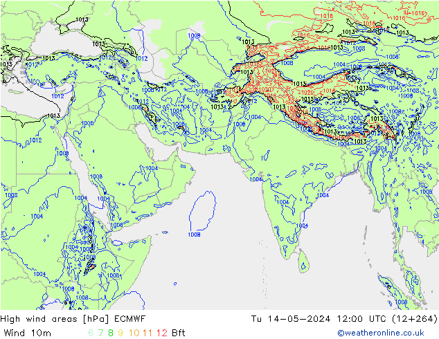 High wind areas ECMWF вт 14.05.2024 12 UTC