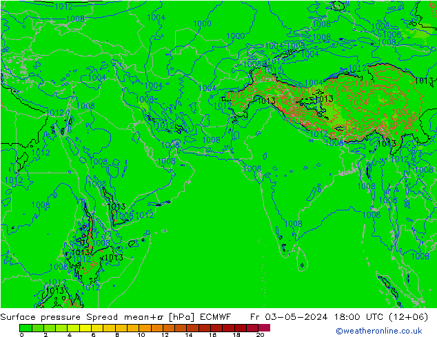 地面气压 Spread ECMWF 星期五 03.05.2024 18 UTC
