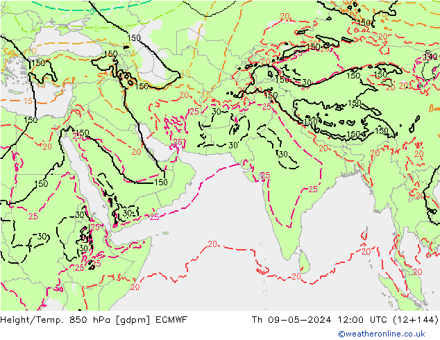 Height/Temp. 850 hPa ECMWF Qui 09.05.2024 12 UTC