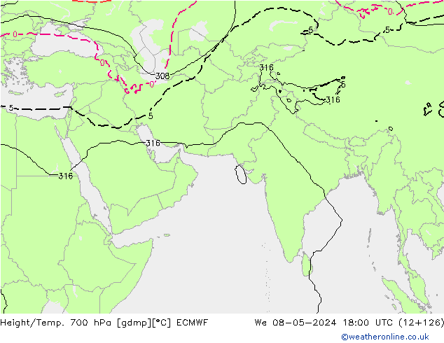 Geop./Temp. 700 hPa ECMWF mié 08.05.2024 18 UTC