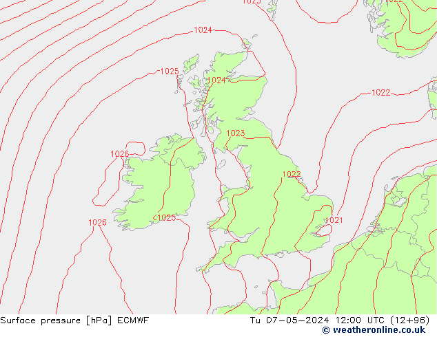 Surface pressure ECMWF Tu 07.05.2024 12 UTC