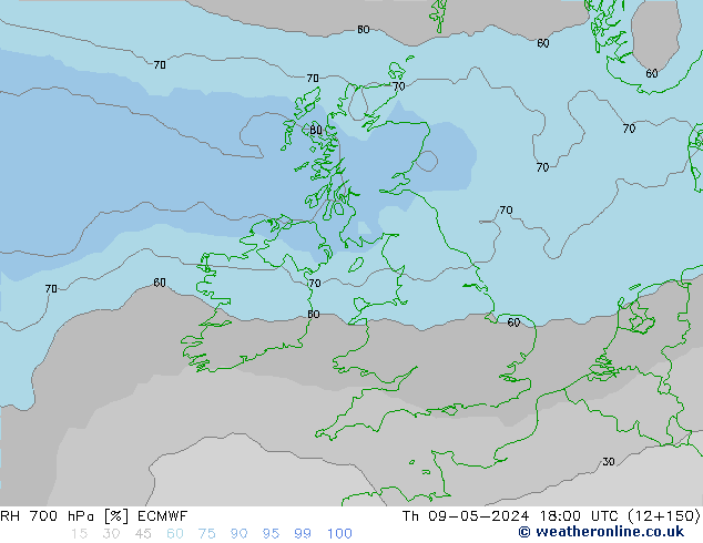 RH 700 hPa ECMWF gio 09.05.2024 18 UTC