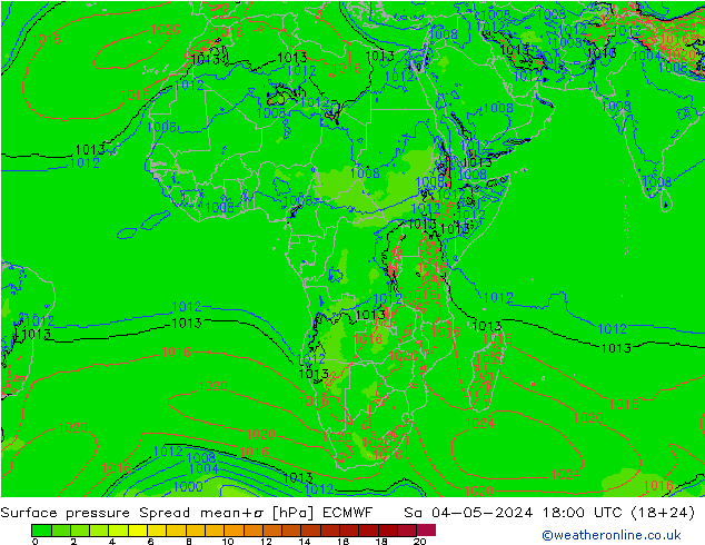 Surface pressure Spread ECMWF Sa 04.05.2024 18 UTC