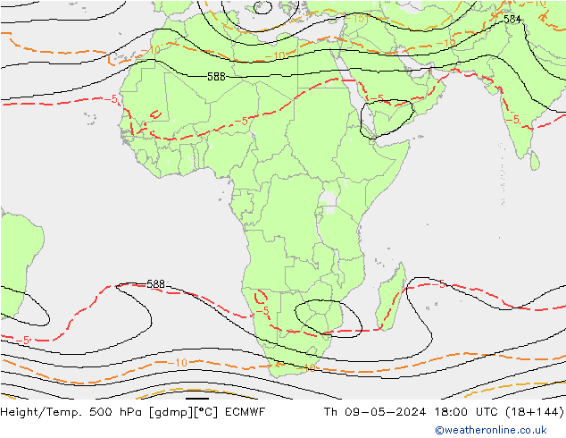 Yükseklik/Sıc. 500 hPa ECMWF Per 09.05.2024 18 UTC