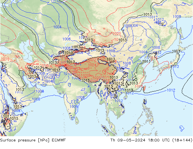 Pressione al suolo ECMWF gio 09.05.2024 18 UTC