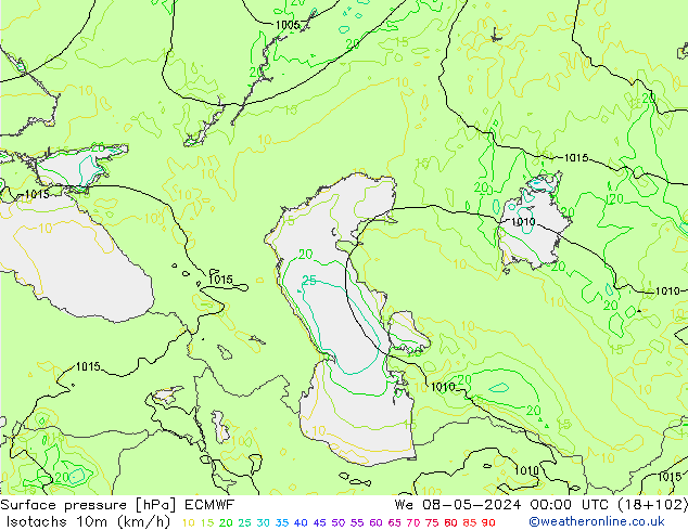 Isotachs (kph) ECMWF ср 08.05.2024 00 UTC