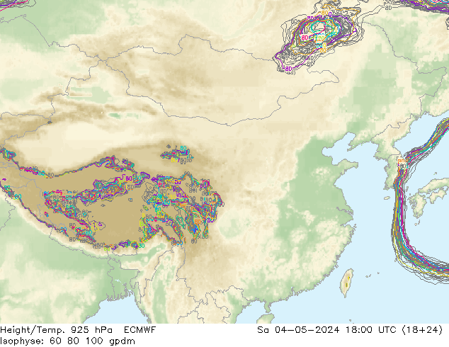 Height/Temp. 925 hPa ECMWF 星期六 04.05.2024 18 UTC