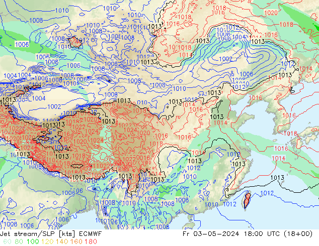 高速氣流/地面气压 ECMWF 星期五 03.05.2024 18 UTC