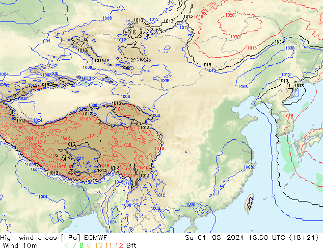 High wind areas ECMWF 星期六 04.05.2024 18 UTC