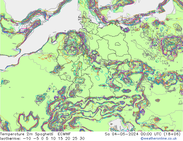 温度图 Spaghetti ECMWF 星期六 04.05.2024 00 UTC