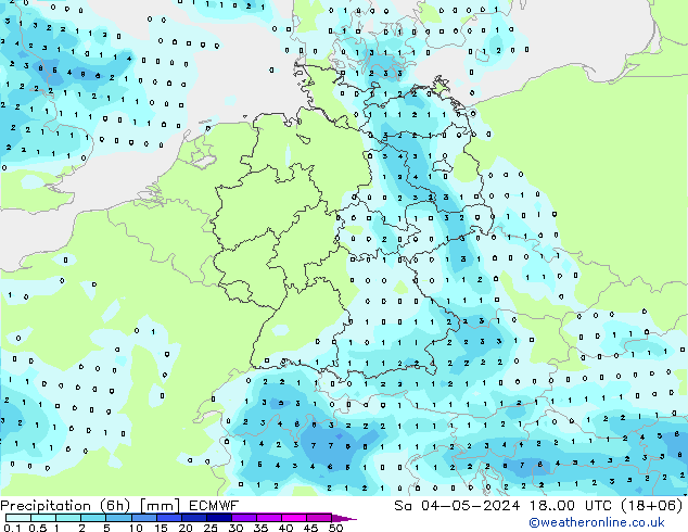 降水量 (6h) ECMWF 星期六 04.05.2024 00 UTC