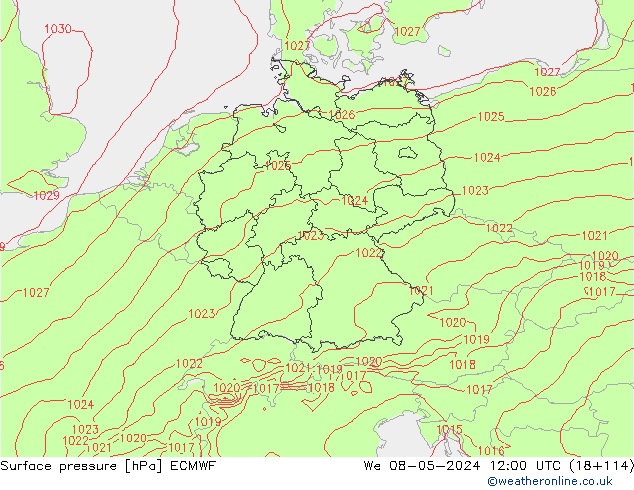 Bodendruck ECMWF Mi 08.05.2024 12 UTC