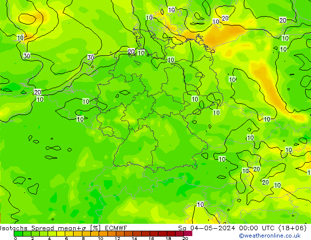 Isotachs Spread ECMWF 星期六 04.05.2024 00 UTC