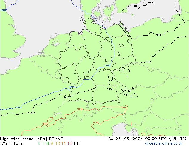 High wind areas ECMWF Dom 05.05.2024 00 UTC