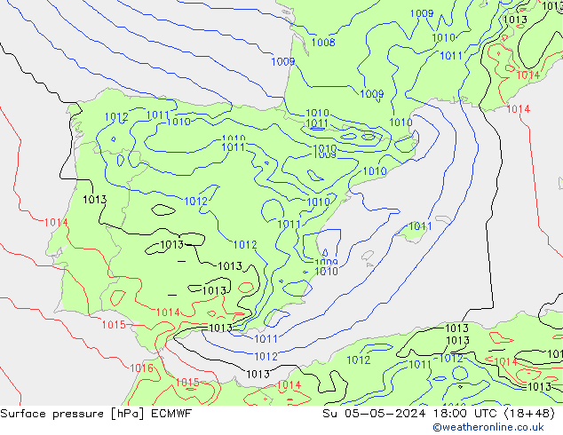 Atmosférický tlak ECMWF Ne 05.05.2024 18 UTC