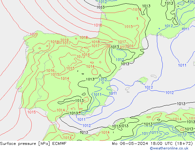 Luchtdruk (Grond) ECMWF ma 06.05.2024 18 UTC