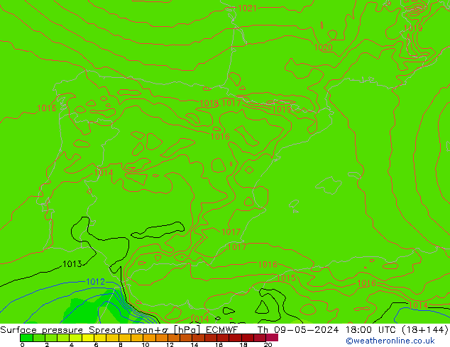 pressão do solo Spread ECMWF Qui 09.05.2024 18 UTC