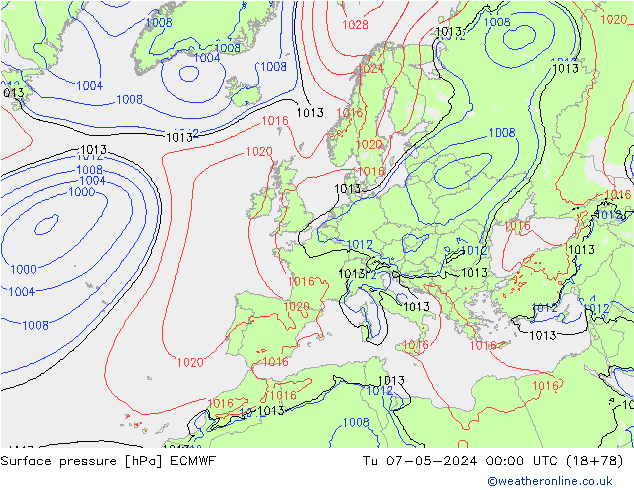 Surface pressure ECMWF Tu 07.05.2024 00 UTC