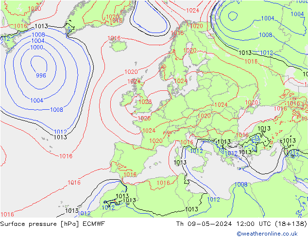 pressão do solo ECMWF Qui 09.05.2024 12 UTC