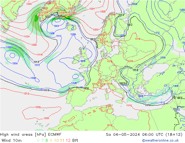 High wind areas ECMWF Sáb 04.05.2024 06 UTC
