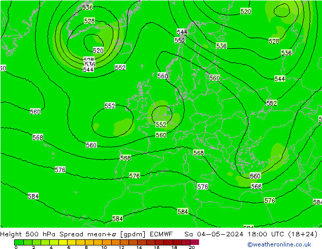 Hoogte 500 hPa Spread ECMWF za 04.05.2024 18 UTC