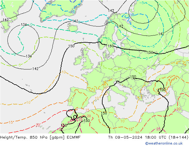 Hoogte/Temp. 850 hPa ECMWF do 09.05.2024 18 UTC
