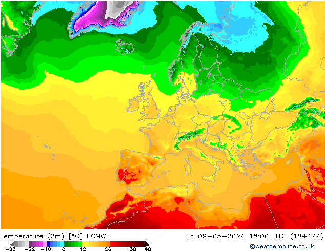 Temperaturkarte (2m) ECMWF Do 09.05.2024 18 UTC