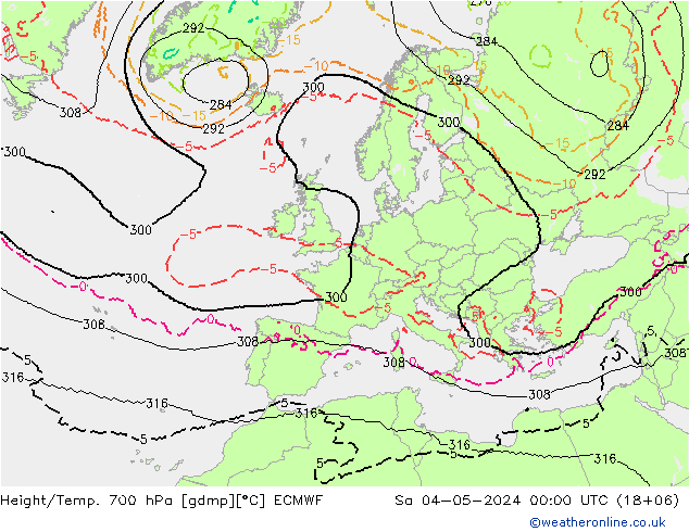 Height/Temp. 700 hPa ECMWF so. 04.05.2024 00 UTC