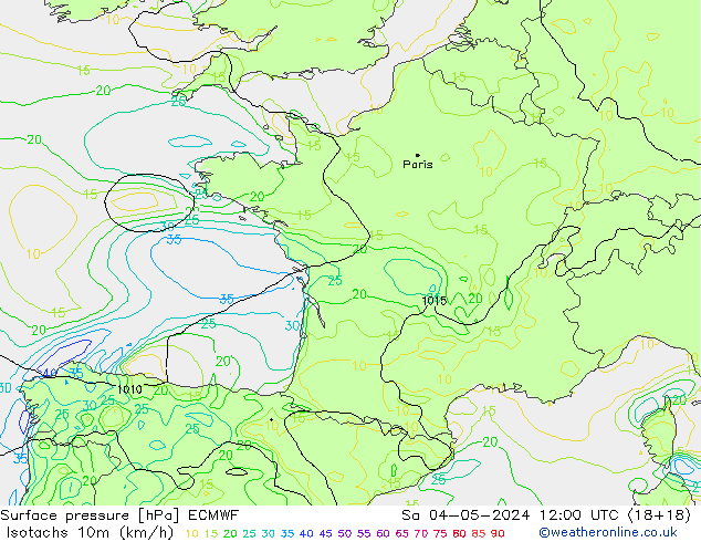 Isotachs (kph) ECMWF Sáb 04.05.2024 12 UTC