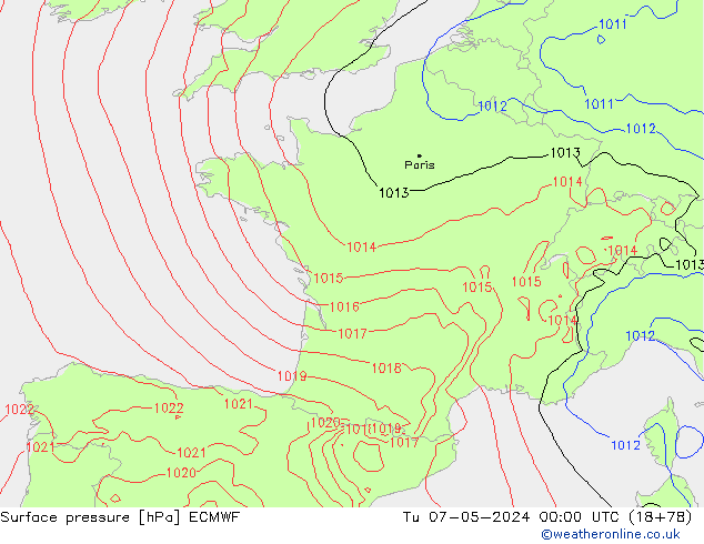 Surface pressure ECMWF Tu 07.05.2024 00 UTC