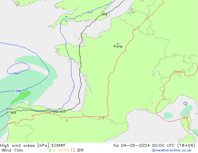 yüksek rüzgarlı alanlar ECMWF Cts 04.05.2024 00 UTC