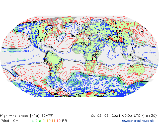 High wind areas ECMWF Su 05.05.2024 00 UTC
