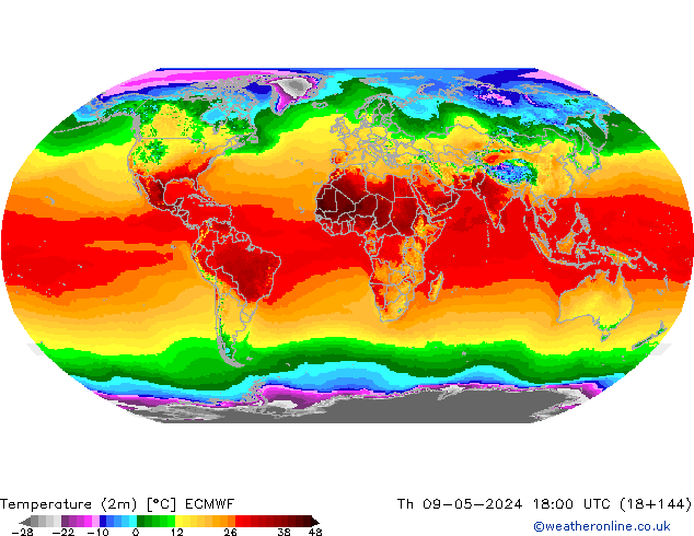 Temperatura (2m) ECMWF jue 09.05.2024 18 UTC