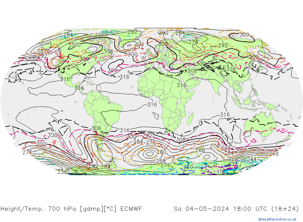 Height/Temp. 700 hPa ECMWF Sa 04.05.2024 18 UTC