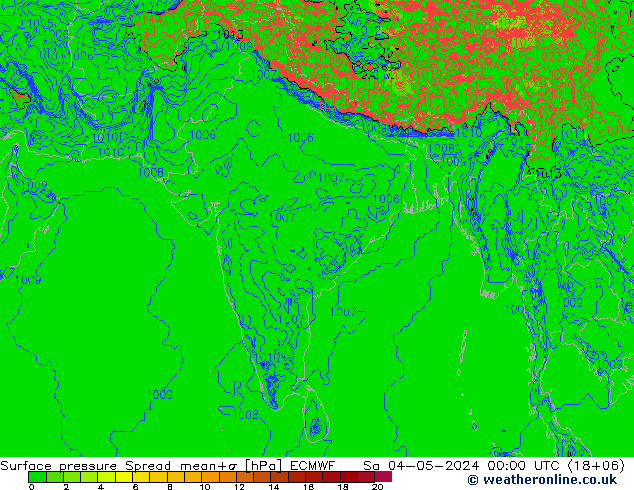 Atmosférický tlak Spread ECMWF So 04.05.2024 00 UTC